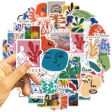 50 张马蒂斯风格贴纸包 | 西方贴纸，高品质贴纸，适用于剪贴簿、涂鸦贴纸、日记、笔记本电脑、保险杠、滑板、水瓶、电脑、卡通、安全帽、汽车贴纸，贴纸可以为您的生活带来很多乐趣，是完美的礼物 - 彩色 - 查看 4