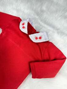 Newborn Baby Girl Bodysuit With Embroidered Collar - Red - View 1
