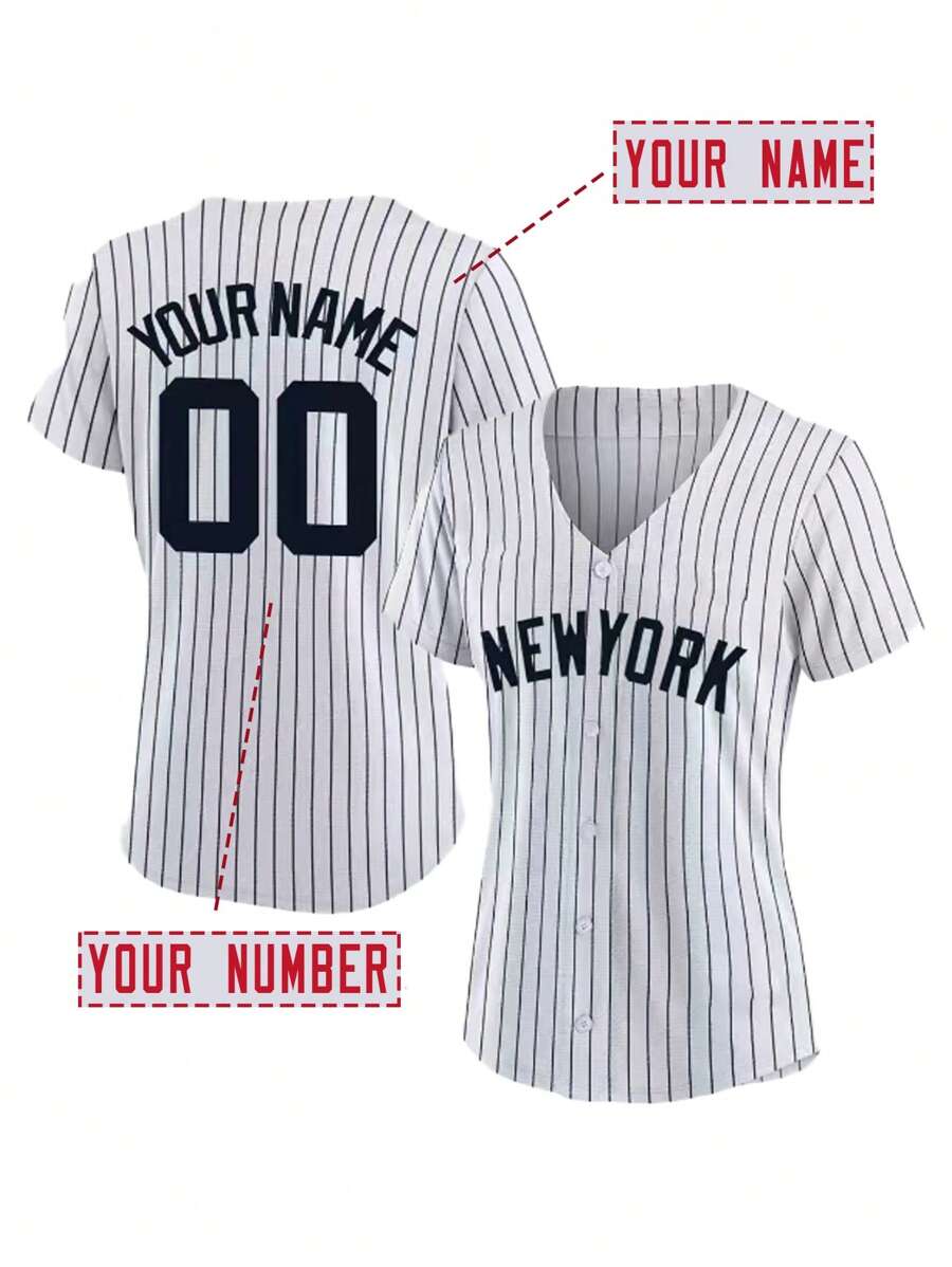 Customized Name And Number DIY Women's Embroidery Baseball Jersey New York White V-Neck Personalized Short Sleeve Button Down Shirts Party Games Training Competition Sports Tops S-Xxl DIY Stylish,Fashion,Hipster,Casual,Minimal Chic Personalized,Customized,Custom,Unique Guy Costumes,Capsule Wardrobe,Men Basic/Street Style Ideal Gifts For Him Boyfriend,Family,Friends For Birthdays,For Vacation/Holiday,For School/Competition,For Sports/Climbing - White - View 1