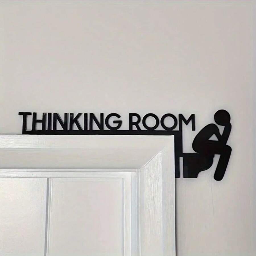 1pc Modern Metal Toilet Door Sign - Thinking Room Wall Mount Sculpture, Home Decor Artwork, Decorative Door Frame Pendant,Suitable For Modern Home Decor, Home Decoration, Room Decor, Bedroom Decor, Bathroom Decor, Waterproof, Rust Proof And Durable,Wall Decor