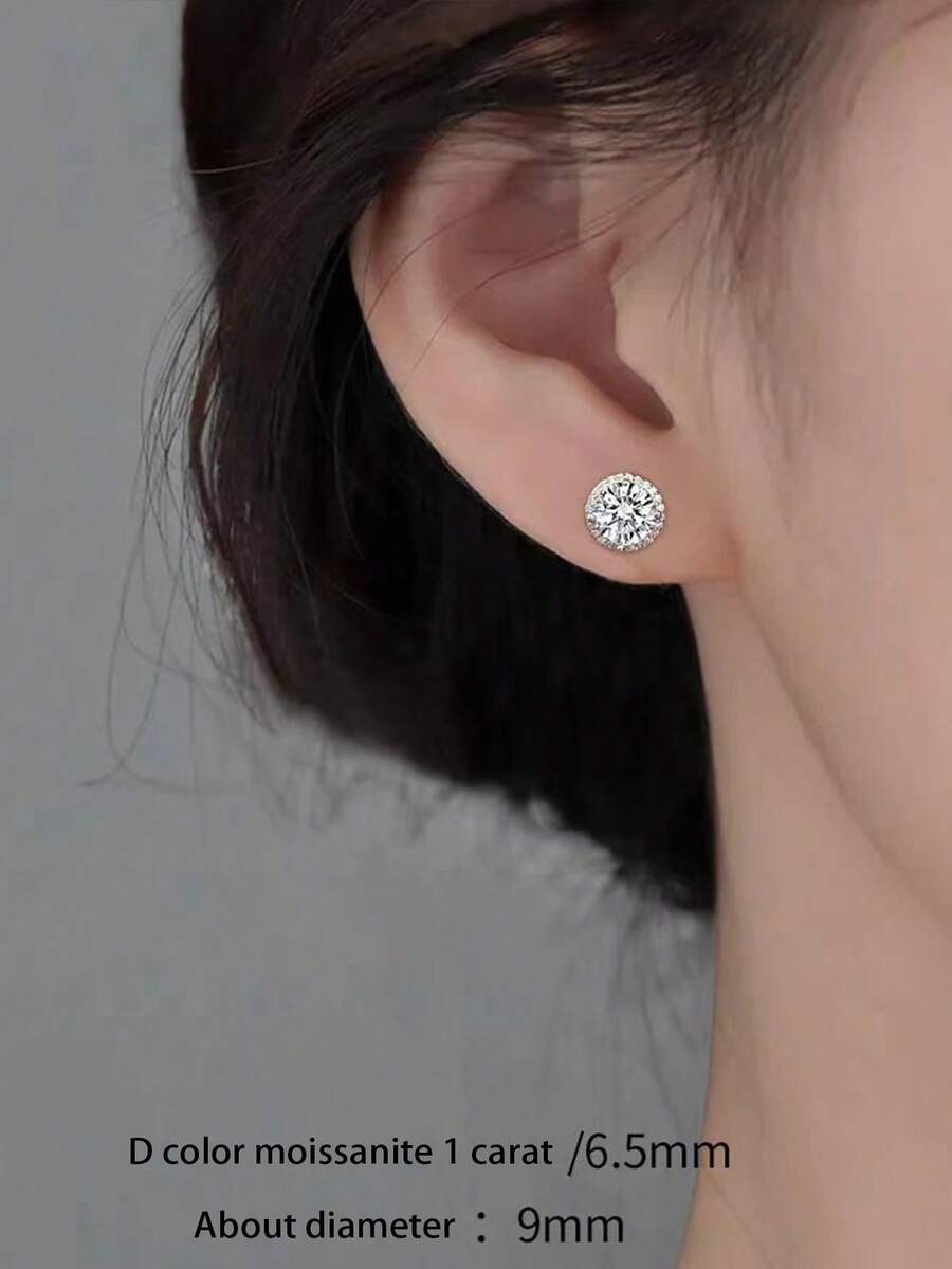 1 Pair S925 Sterling Silver Stud Earrings, Double Round Screw Back, Unisex, Valentine's Day And Carnival Gift Box Set - 1ct*2 Round Earrings - View 1