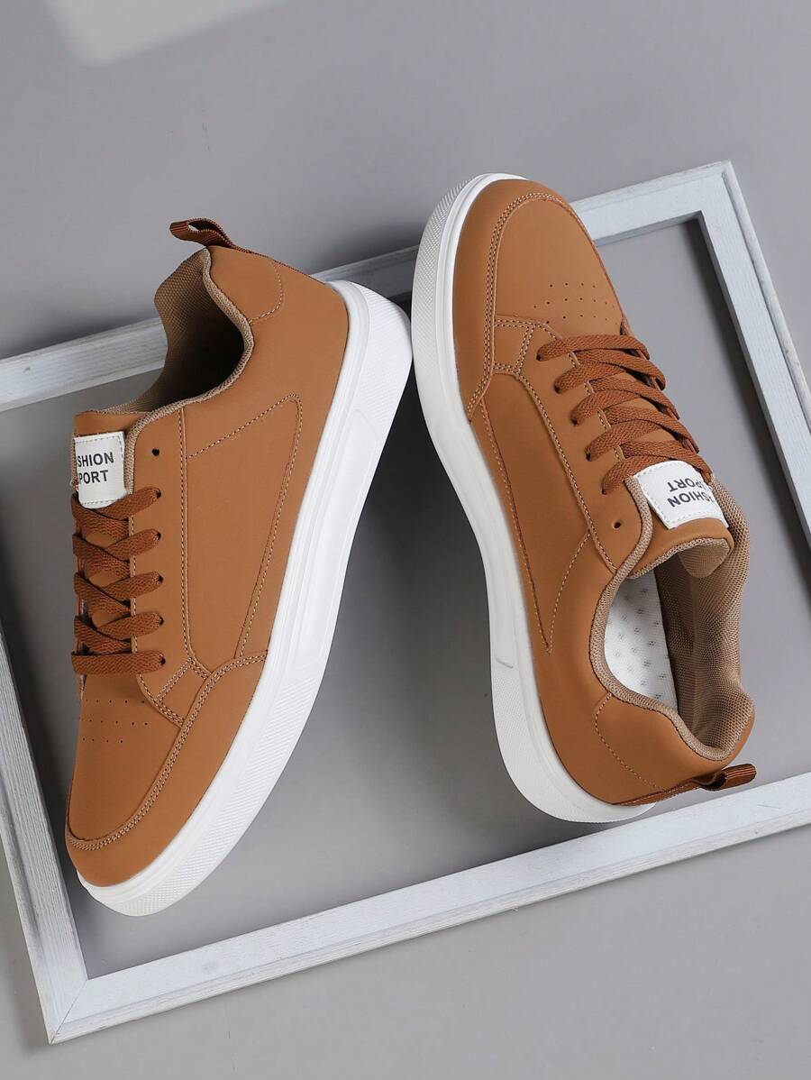 男士运动运动鞋时尚休闲系带滑板鞋个性街头风格男士乐福鞋 - 摩卡棕 - 查看 1