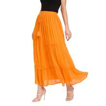 Gypsie Blu Women High Waist Tie Ruffled Hem Maxi Skirt For Casual Daily Cocktail Party Beach Dating Holidays - 橘色 - 查看 4