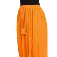 Gypsie Blu Women High Waist Tie Ruffled Hem Maxi Skirt For Casual Daily Cocktail Party Beach Dating Holidays - 橘色 - 查看 6