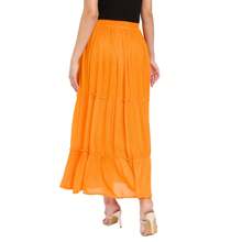 Gypsie Blu Women High Waist Tie Ruffled Hem Maxi Skirt For Casual Daily Cocktail Party Beach Dating Holidays - 橘色 - 查看 7