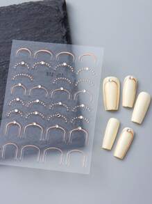 3 sztuki różowo-złotych naklejek do zdobienia paznokci w stylu francuskim, kryształki, paski, fala, metaliczne wzory Y2K, wypukłe, zakrzywione, japońskie naklejki do zdobienia paznokci, manicure, dekoracje, akcesoria do paznokci - Wielokolorowe - Zobacz 5