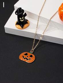 1 Piece 2024 New European And American Cross-Border Creative  Hat Jack-O '-Lantern Ghost Bat Halloween Necklace Women Wear Daily