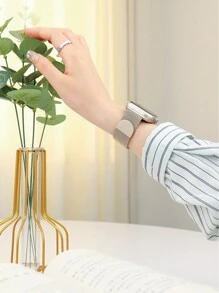 1条男女通用经典金属网状运动表带，兼容 Series SE 11 10 9 8 7 6 5 4 3 2 1 Ultra 3/2/1，适用于46mm 49mm 40mm 44mm 45mm 41mm 42mm 38mm表盘，不锈钢材质 - 米色 - 查看 3