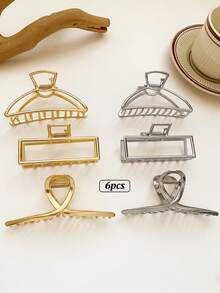 3pcs Large Premium Metal Claw Clips, Stylish All-Match Hair Accessories Hair Claw - Silver - View 6