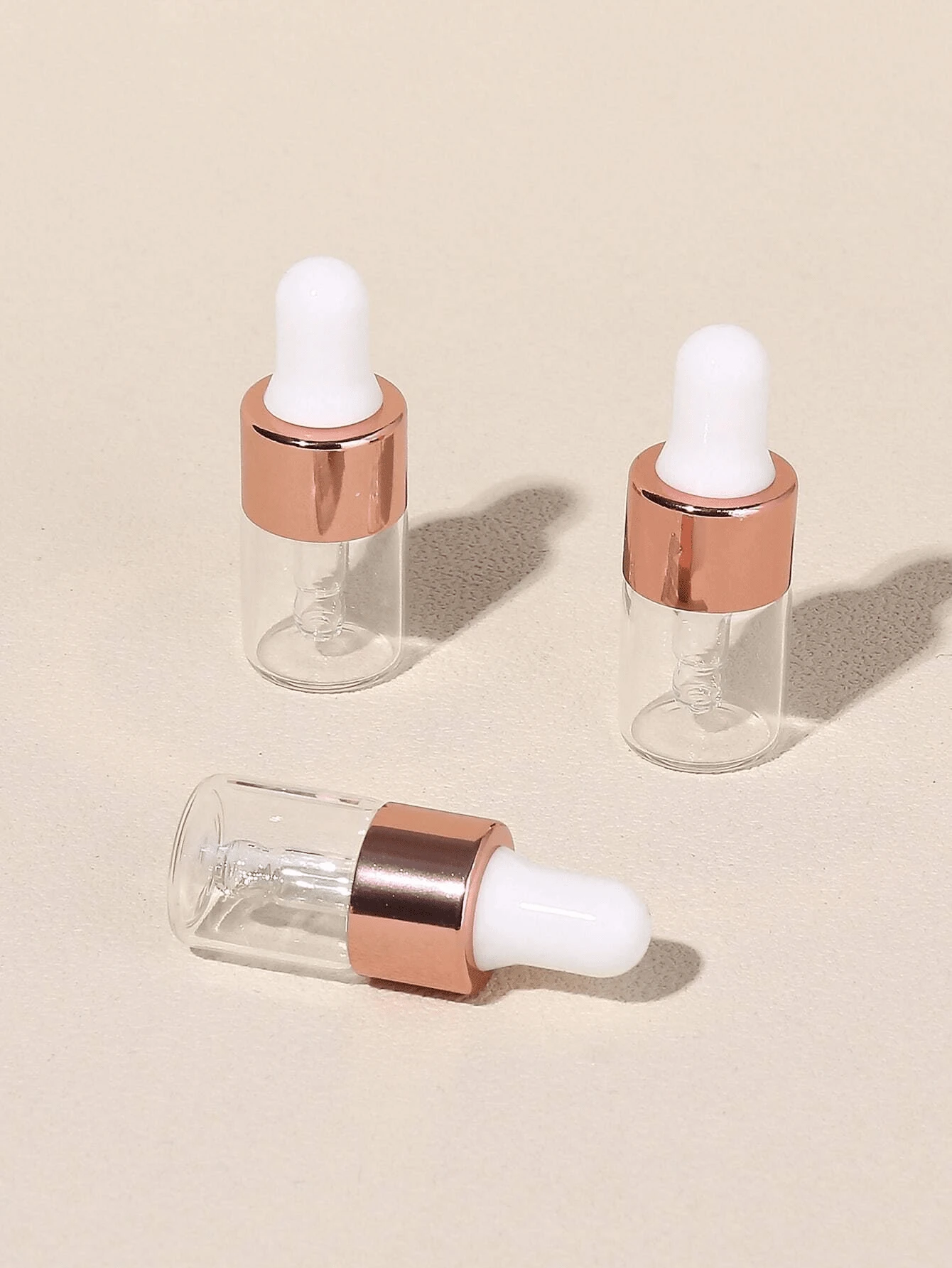 10pcs/Set 2ml Mini Rose Gold Cap Glass Dropper Bottle Set For Essential Oils, Etc., Living Room Home Bedroom Bathroom House Decor, Travel Stuff, Wedding, Party, Birthday, Gifts For Men Mom Dad Friends, New Years, Accessories, Funny Gift, Portable Accessories Storage - Rose Gold - View 1