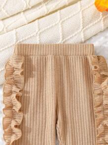 4pcs/Set Baby Girls' Fashionable Sweet Solid Color Ribbed Floral Trim Pants Multicolor Combo - Multicolor - View 7