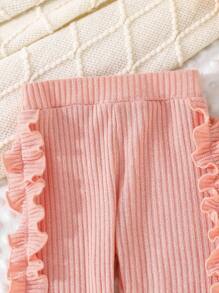 4pcs/Set Baby Girls' Fashionable Sweet Solid Color Ribbed Floral Trim Pants Multicolor Combo - Multicolor - View 9