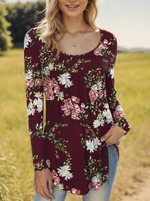 Women's Long Sleeve Casual Tops Loose Shirts Blouse - Màu Hồng Tươi - Xem 4