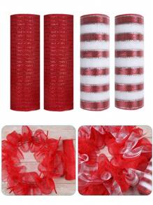 4 Rolls Decor Mesh Ribbon For Christmas Wreath Making Supplies, 10Inch X 10 Yards Metallic Burlap Mesh Red White Decor Mesh Rolls For Christmas Tree New Year Winter DIY Crafts Wreaths Swags Decor,Christmas - Christmas Ribbon - View 2