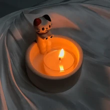 1 pieza Soporte de vela con diseño de gato de dibujos animados colorido, lámpara de fragancia con forma de pata de gato hecha a mano, decoración del hogar encantadora como regalo para amantes de los gatos