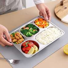 Stainless Steel Rectangular Divided Plate Tray, 4/5 Compartment Dish For Adults, Children, Picky Eaters, Campers And Portion Control Christmas Gift
