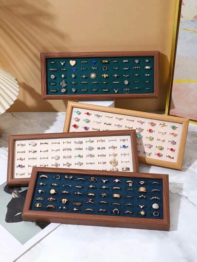 Khay đựng nhẫn bằng gỗ màu cổ điển (1/2 chiếc), giá trưng bày bông tai.