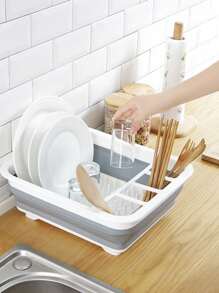 1 件可折叠碗碟架厨房沥水架工具碗餐具盘子收纳架便携式折叠厨房 TPR 架子 - 彩色 - 查看 1