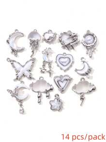 7/14 件随机 Y2K 风格白色吊饰类型包括心形和蝴蝶结吊坠、DIY 项链、手链和耳环配件材料 - 白色 - 查看 9