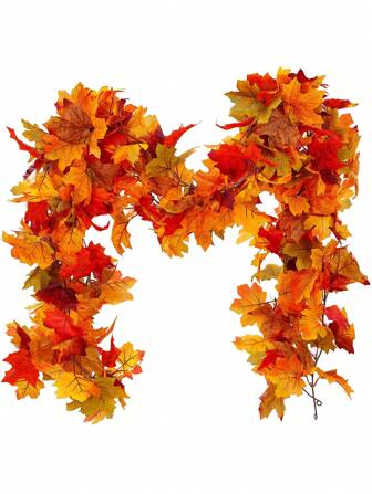 1 stuk 170 cm veelkleurige kunstmatige esdoornbladeren, zijden doek, geschikt voor herfstdecoratie, tafeldecoratie, open haard, trapleuning, deurkozijndecoratie, herfstdecoratie, kunstplanten