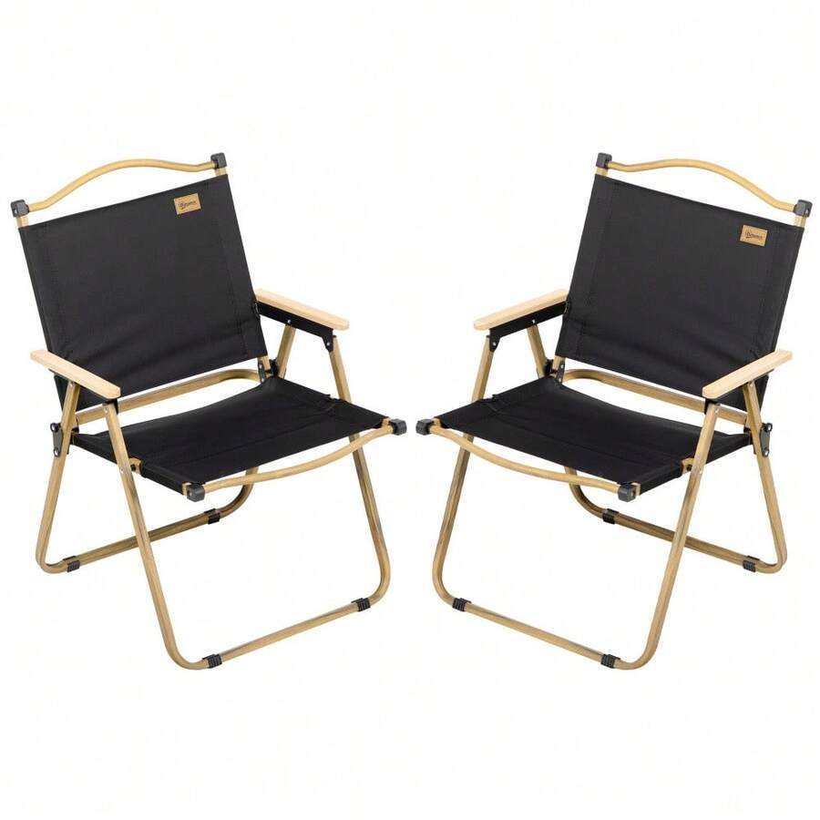 Outsunny 2 Pack Folding Camping Chair, Lightweight & Portable Beach Chairs Armchairs, Perfect For Festivals, Fishing, Picnic And Hiking, Black - 1 - 查看 1