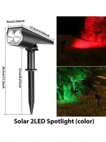 2 piezas/1 pieza Luz de estaca de tierra solar con 2 LED, foco de césped con cambio de color multicolor, ajustable 180°, se enciende y apaga automáticamente de día y de noche, para jardín, caminos, patio, parque, fiestas al aire libre, festivales - Multicolor - Ver 6