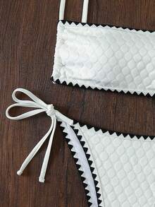 Contrast Color Trim Knitted Fabric Bikini Set For Summer Beach