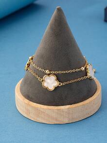 1 brazalete minimalista de flor de cinco hojas para mujer, adecuado para el uso diario y como regalo para amigos - pulsera de flores de cinco hojas - Ver 4