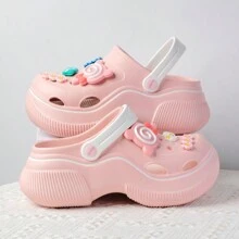 Sliders de mules ventilés à semelle épaisse décorés de sucettes à la mode pour femmes, tongs de plage de dessin animé mignon pour le printemps, l'été et l'automne, sabots d'allaitement antidérapants