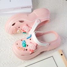 Sliders de mules ventilés à semelle épaisse décorés de sucettes à la mode pour femmes, tongs de plage de dessin animé mignon pour le printemps, l'été et l'automne, sabots d'allaitement antidérapants
