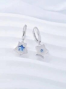 Khuyên tai dạng vòng CZ hình ngôi sao không gây dị ứng cho nữ, phụ kiện tai thời trang thích hợp để đeo hàng ngày và quà tặng sinh nhật - Bạc - Xem 5