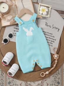 1pc Cute & Fashion Baby Boy Pocket Rabbit Pattern Sweater Romper With Suspender Pants - Mint Blue - View 2