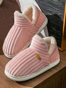 Fashionable Striped Slip-Resistant Warm Fluffy Student Slippers For Children And Teenagers - Pink - View 2