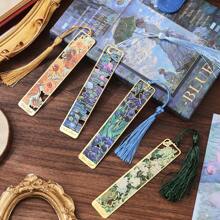 4 Pcs Retro Floral Painting Metal Bookmark Hollow Bronzing Bookmark With Tassel Stationery Gifts School Supplies For Book Club Reader Birthday Festival Writers Book Lovers Friends Teachers Students