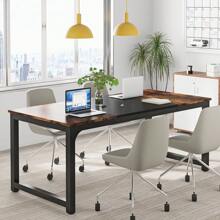Tribesigns Modern Computer Desk, 160 X 80 Cm Large Office Desk Computer Table Study Writing Desk Workstation For Home Office, Vintage Black Metal Frame - Brown - View 3