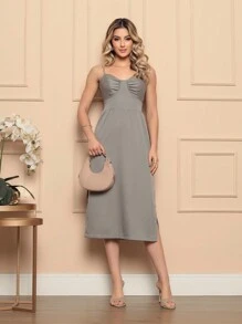 Women's Midi Dress With Details - 灰色 - 查看 1