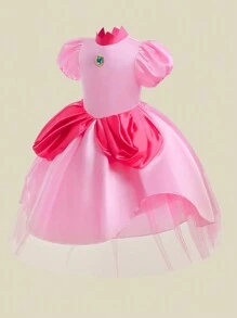 Váy tutu công chúa màu hồng tay ngắn cho bé gái, thích hợp cho tiệc tùng, sinh nhật, rải hoa, đám cưới - Hồng - Xem 4