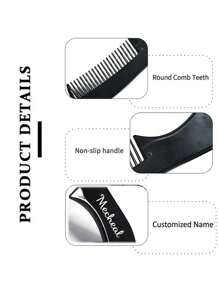 1pc Customized Name/LOGO Men Mini Pocket Beard Comb Facial Hairbrush Beard Styling Hairdressing Comb Moustache Beauty Beard Brush Beard Massage Comb Best Gift - Black - View 3