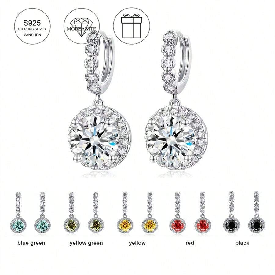 1 Đôi 1CT D Màu VVS1 Bông Tai Kim Cương Moissanite Nguyên Bản 100% Bạc 925 Bông Tai Thả Cô Dâu Trang Sức Dành Cho Phụ Nữ Có Giấy Chứng Nhận GRA