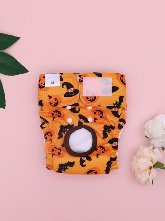 1 pieza Pañal para perro hembra con estampado de calabaza de Halloween