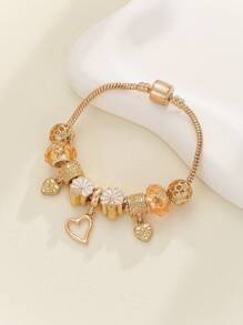1pc Multifunctional Fashion Valentine's Day Heart Beaded Bracelet, Floral Design, Suitable For Women's Daily And Date Wear Valentines,Mom,Mother,Mother's Day,Gift