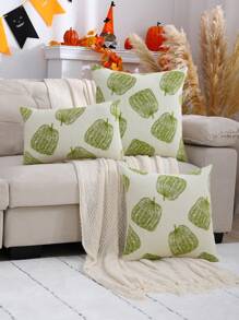 Miater 1pc Halloween Decor Throw Pillow Cover, Fluffy Jacquard Pumpkin Design For Living Room Bedroom, Fall And Thanksgiving