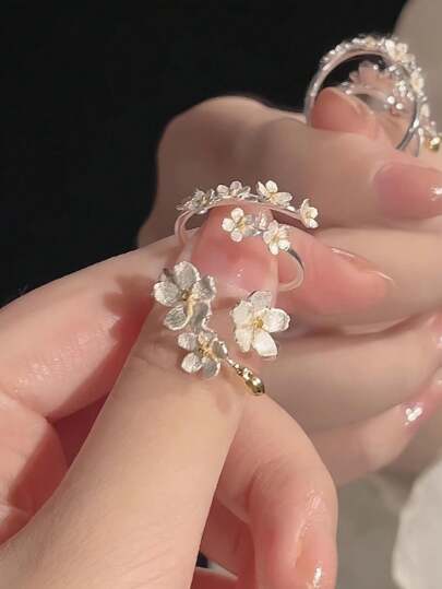 1set/2pcs Sweet 3D Flower Design Rings, Suitable For Women Everyday & Occasion Wear Valentines,Mom,Mother,Mother's Day,Gift