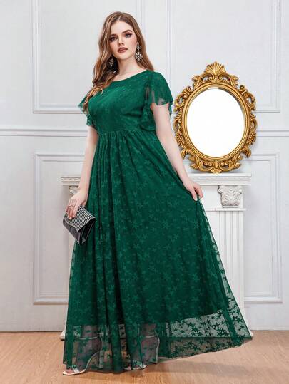 Plus Size Lace A-Line Long Formal Dress, Wedding Party Guest Dress, Elegant Bridesmaid Dress