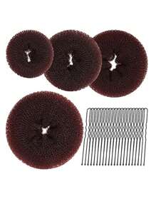 Hair Donut, Hair Bun Maker, Black(Extra-Large, Large, Medium And Small) - Coffee Brown - View 1
