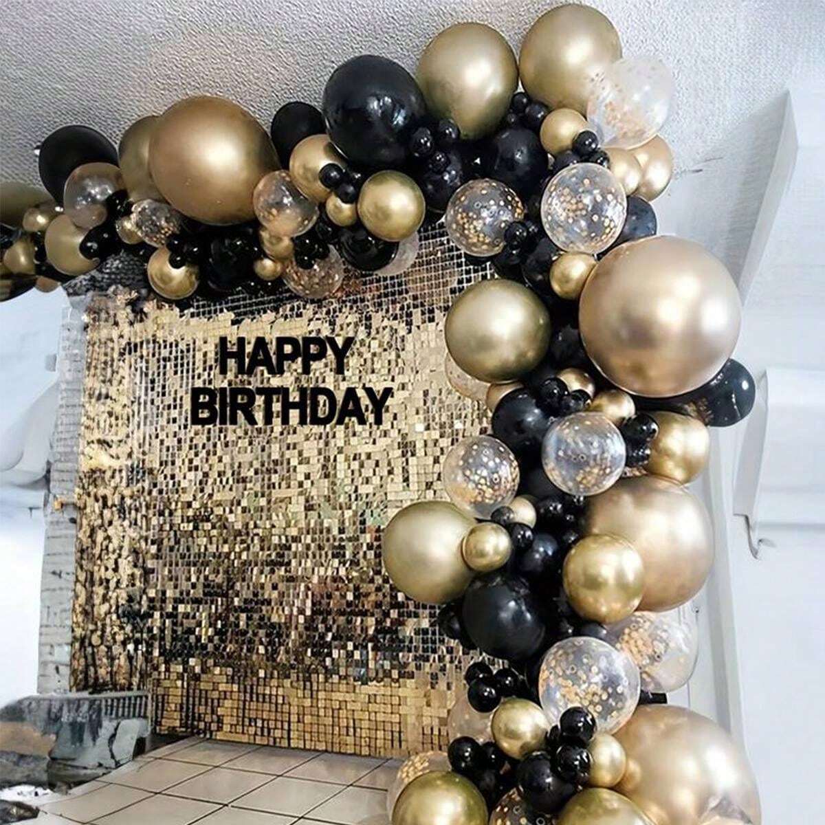 131pcs Black And Gold Balloon Garland Kit Metallic Gold & Black