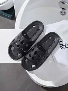男士EVA拖鞋夏季室内浴室洗澡家用凉拖鞋防滑除臭速干镂空简约凉鞋 - 黑色 - 查看 1