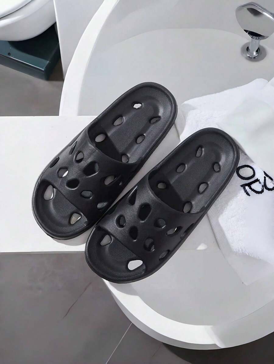 男士EVA拖鞋夏季室内浴室洗澡家用凉拖鞋防滑除臭速干镂空简约凉鞋 - 黑色 - 查看 1