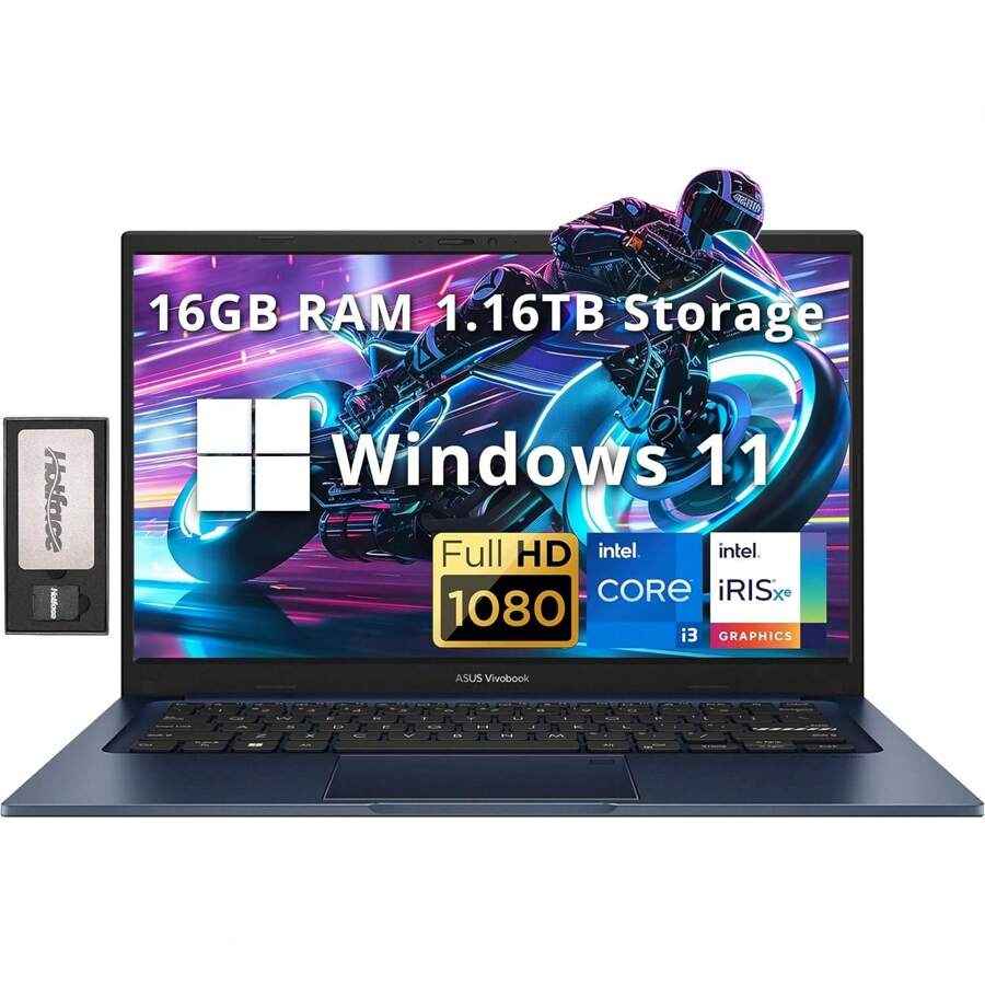 ASUS Vivobook 14" FHD Anti-Glare Laptop, Intel I3-1215U, UP To 40GB RAM, UP To 1TB SSD, Intel Iris Xe Graphics, HD Camera, WiFi 6E, Bluetooth, Win 11, Quiet Blue, 160GB Docking Station Set - 16GB | 1.16TB 儲存空間 - 查看 1