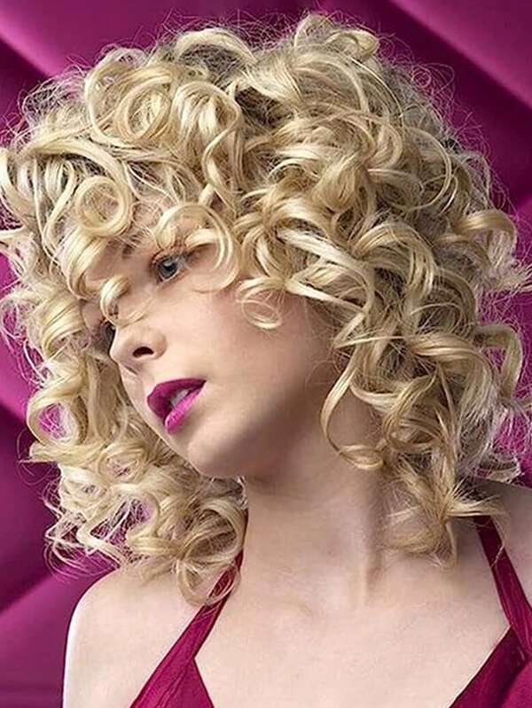 12-Inch Synthetic Fiber Afro Kinky Curly Short Wig With Bangs, Black, Natural Fluffy Texture, Heat Resistant, Suitable For Daily Wear, Holidays, Costume Parties, Halloween